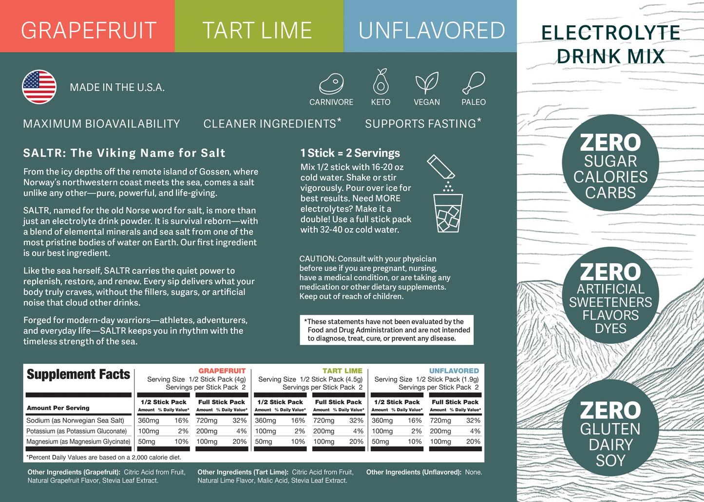 SALTR TRIAL PACK Electrolyte Drink Mix - 2 STICKS, ALL 4 FLAVORS